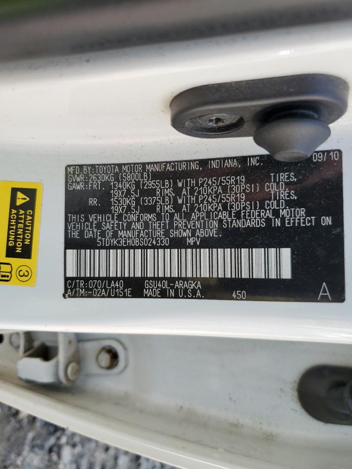 2011 Toyota Highlander Limited VIN: 5TDYK3EH0BS024330 Lot: 61593904