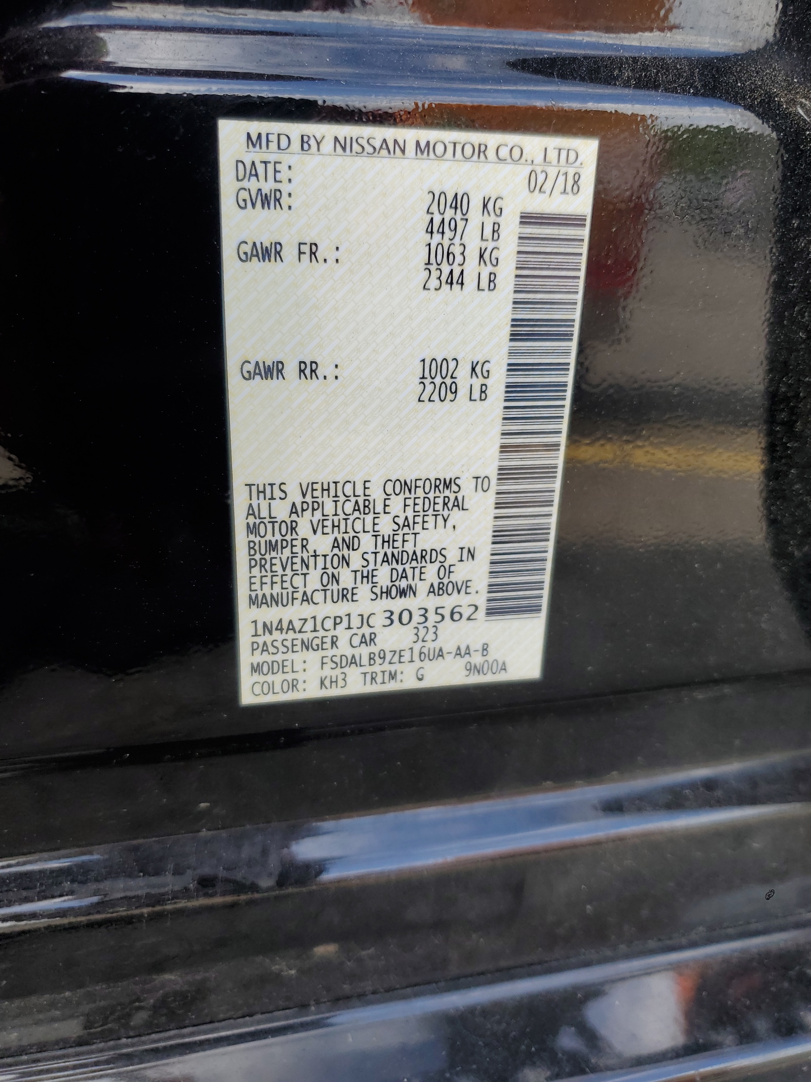 1N4AZ1CP1JC303562 2018 Nissan Leaf S