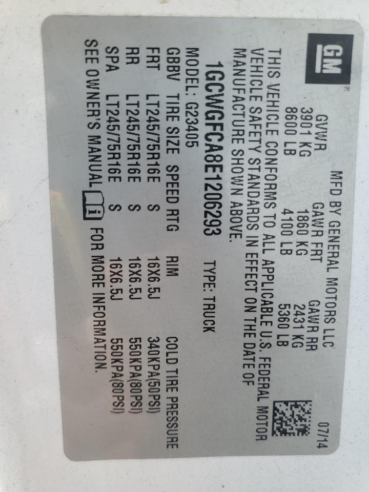 2014 Chevrolet Express G2500 VIN: 1GCWGFCA8E1206293 Lot: 61720284