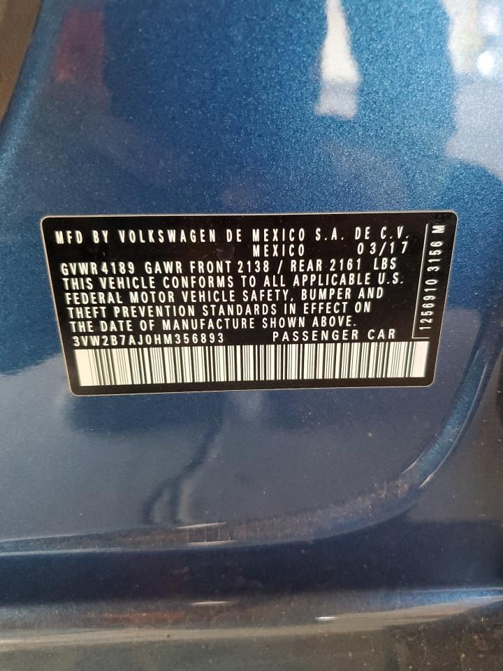 2017 Volkswagen Jetta S VIN: 3VW2B7AJ0HM356893 Lot: 62566814