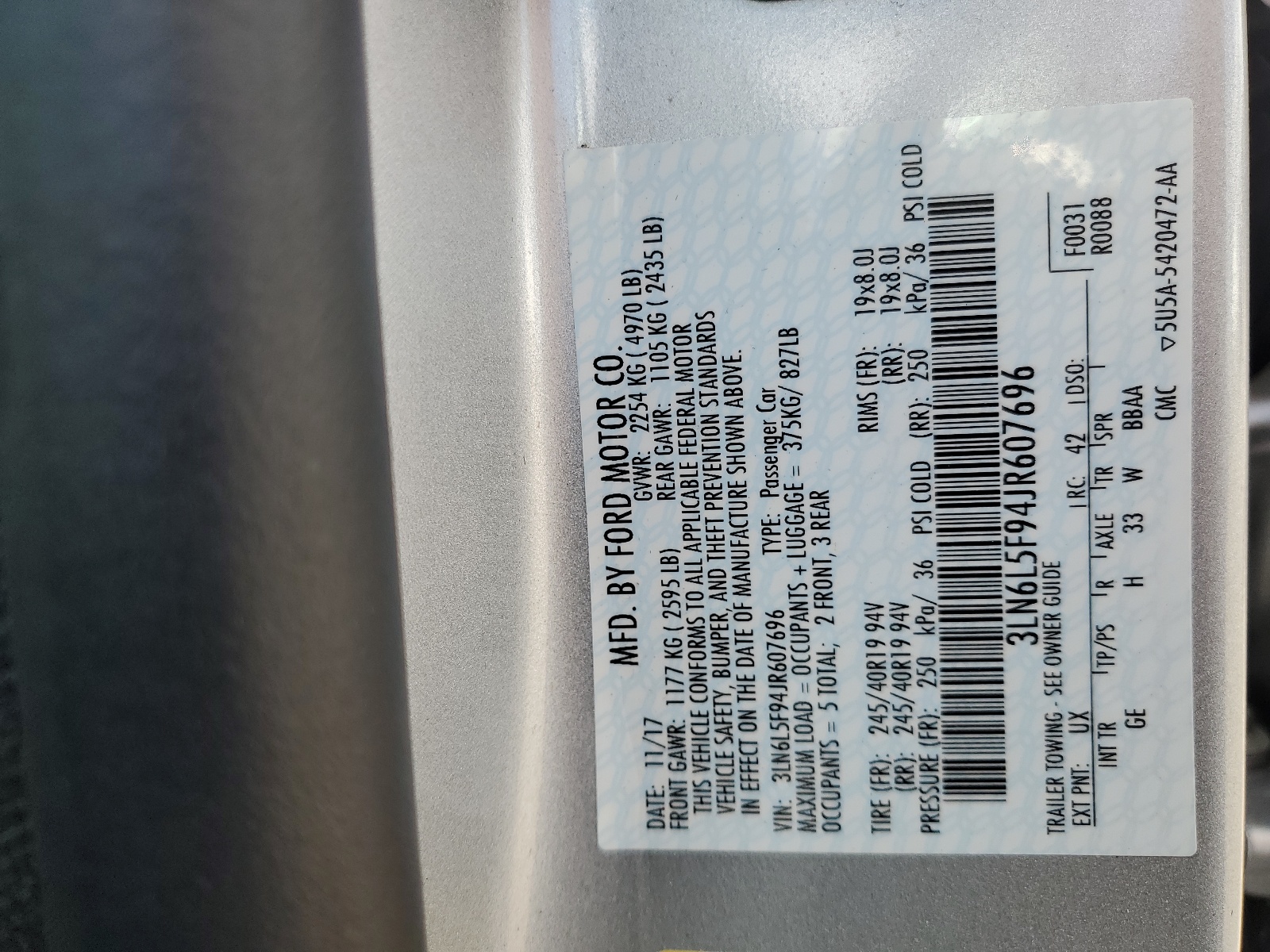 3LN6L5F94JR607696 2018 Lincoln Mkz Reserve