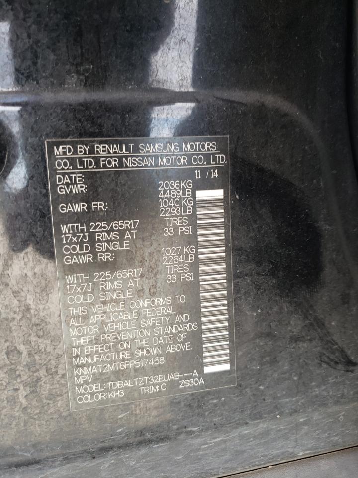 2015 Nissan Rogue S VIN: KNMAT2MT6FP517458 Lot: 64702564