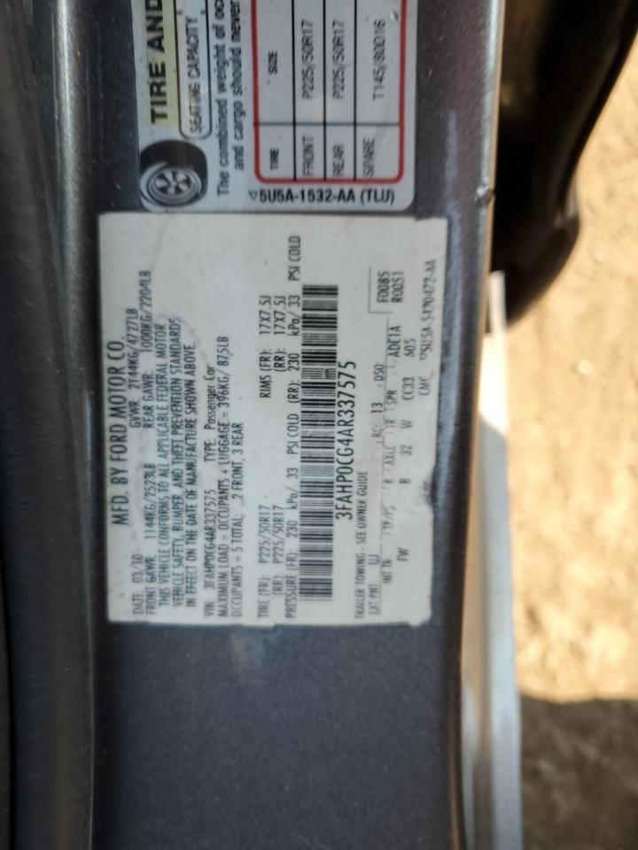 2010 Ford Fusion Sel VIN: 3FAHP0CG4AR337575 Lot: 63181074