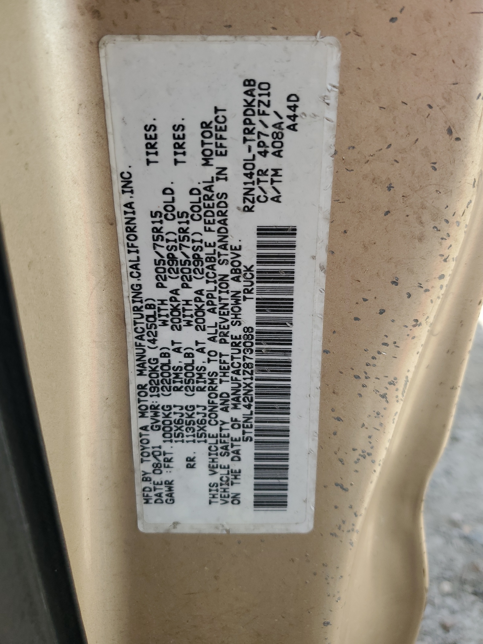 5TENL42NX1Z873088 2001 Toyota Tacoma