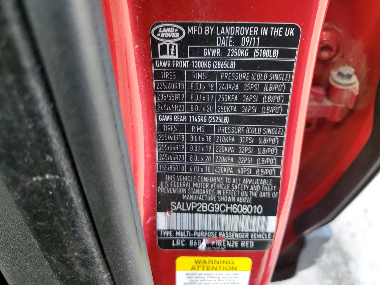 2012 Land Rover Range Rover Evoque Pure Plus VIN: SALVP2BG9CH608010 Lot: 61826744