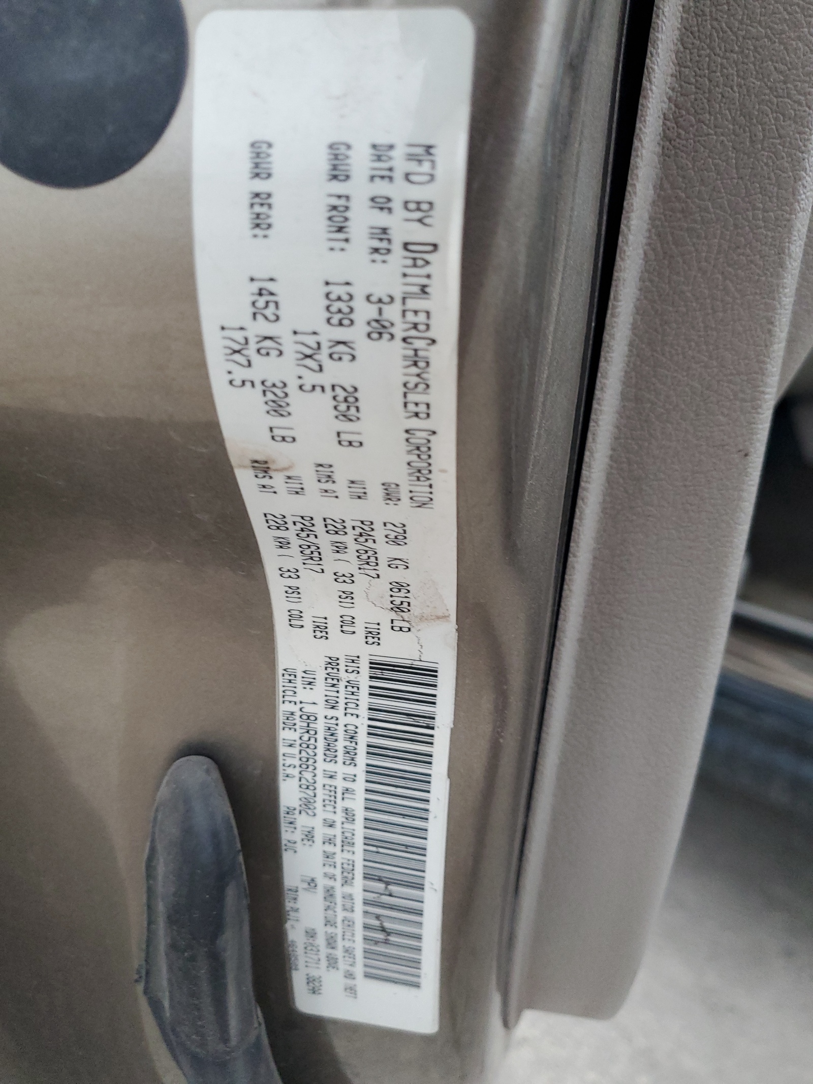 1J8HR58266C287002 2006 Jeep Grand Cherokee Limited