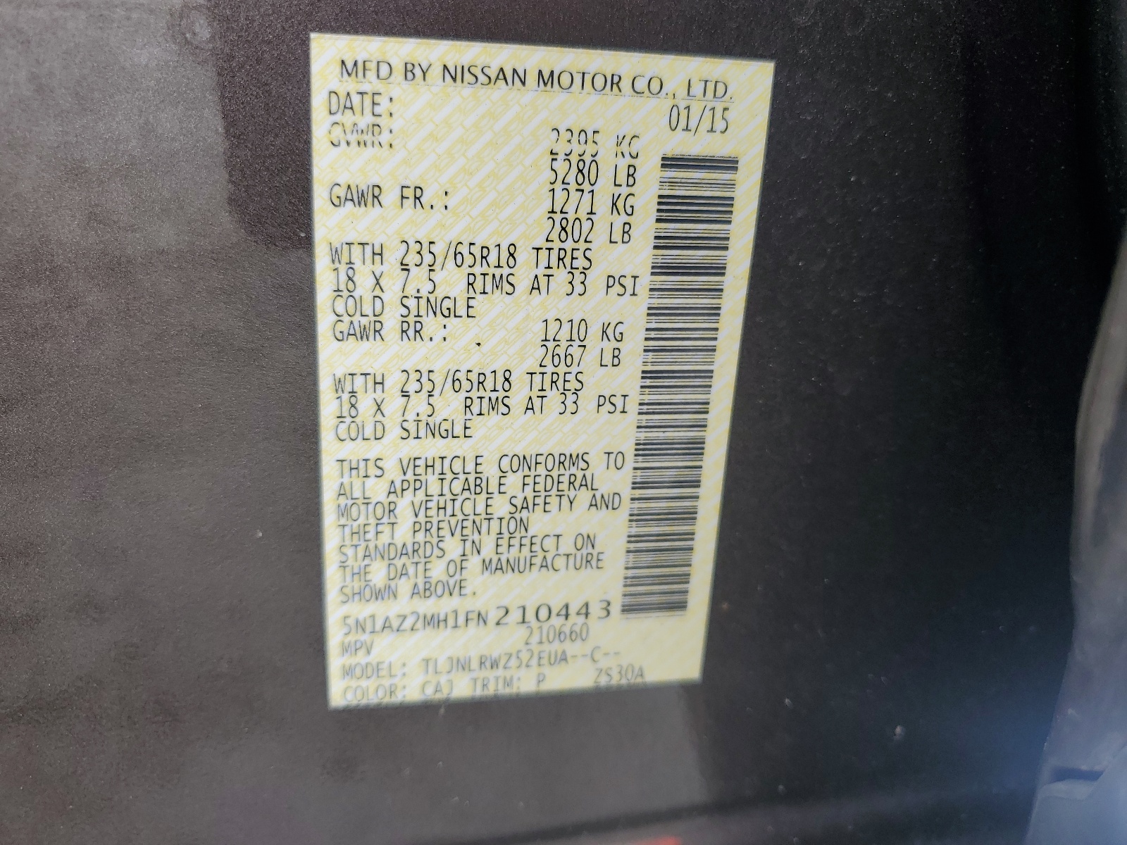 5N1AZ2MH1FN210443 2015 Nissan Murano S