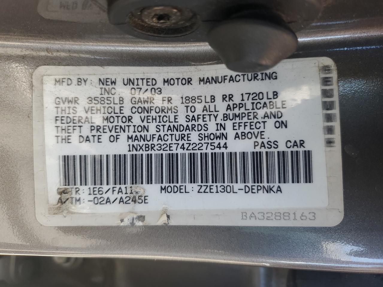 2004 Toyota Corolla Ce VIN: 1NXBR32E74Z227544 Lot: 64254344