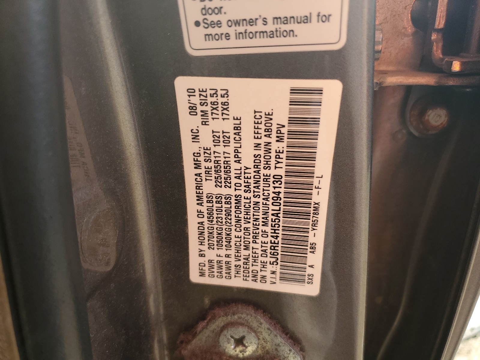 5J6RE4H55AL094130 2010 Honda Cr-V Ex