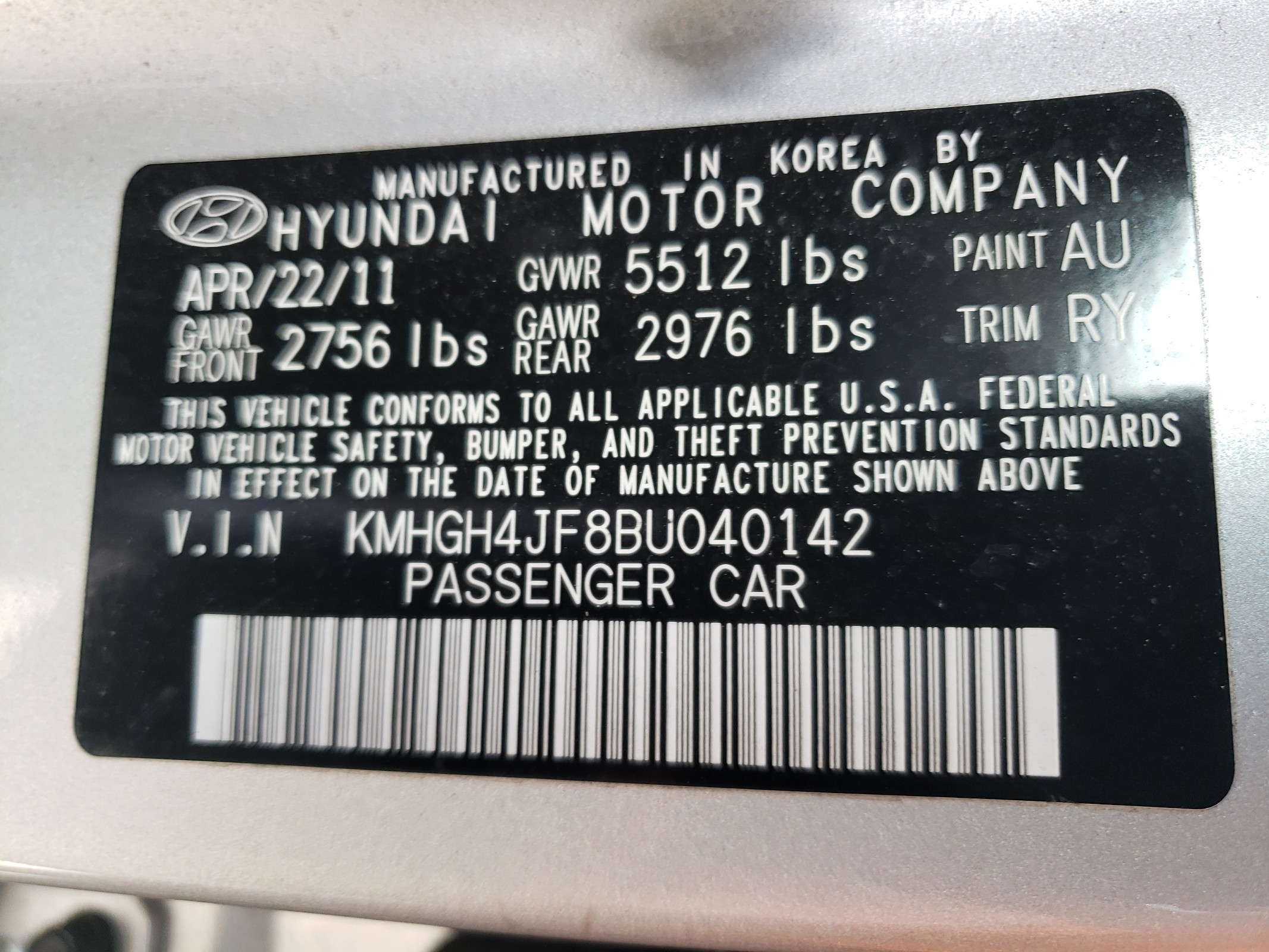 KMHGH4JF8BU040142 2011 Hyundai Equus Signature