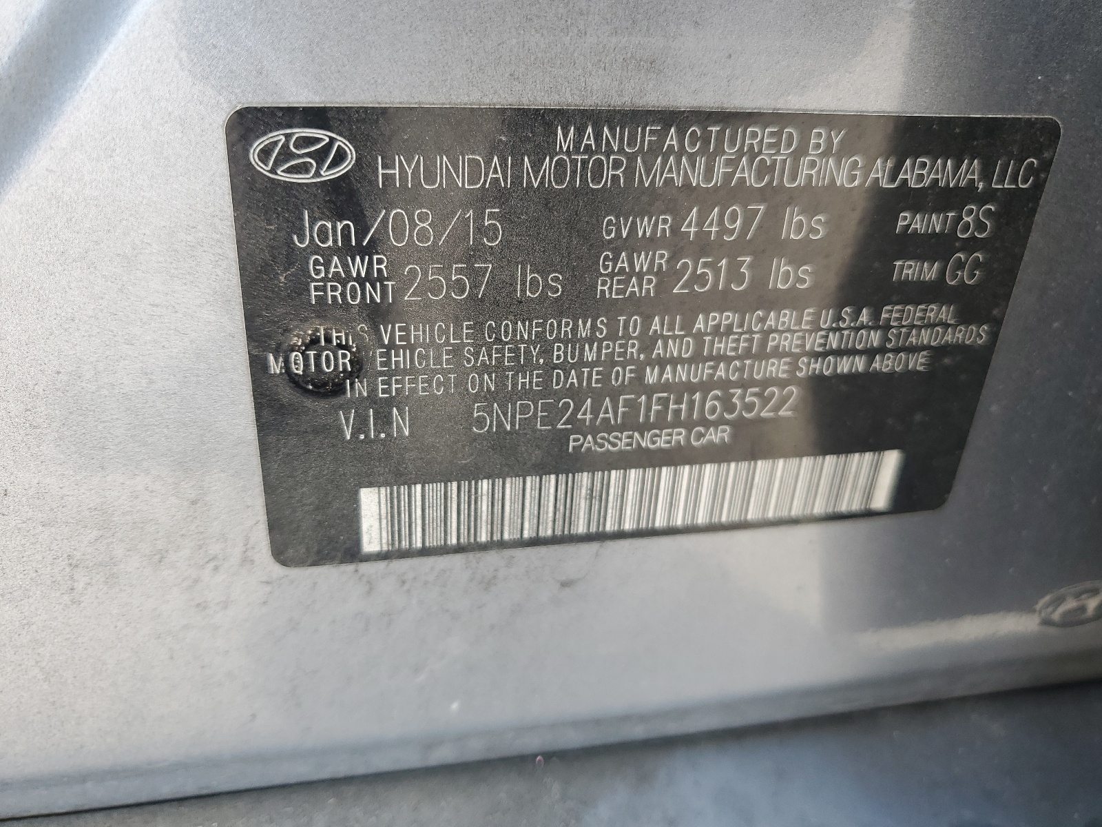 5NPE24AF1FH163522 2015 Hyundai Sonata Se