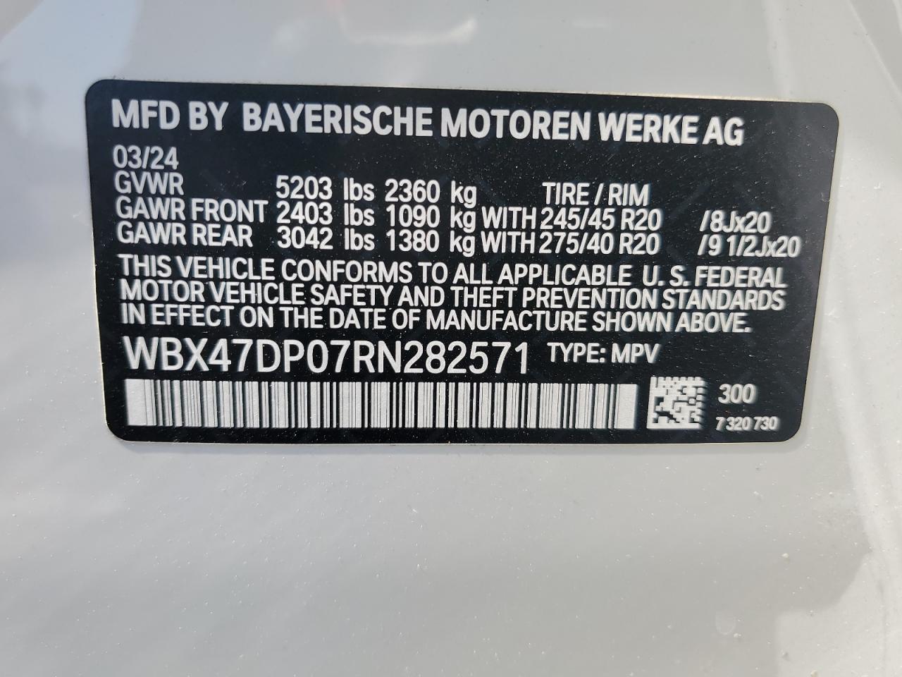 2024 BMW X3 Sdrive30I VIN: WBX47DP07RN282571 Lot: 61980844