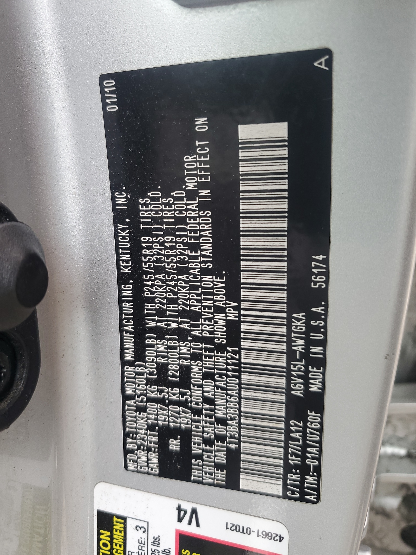 4T3BA3BB6AU011121 2010 Toyota Venza