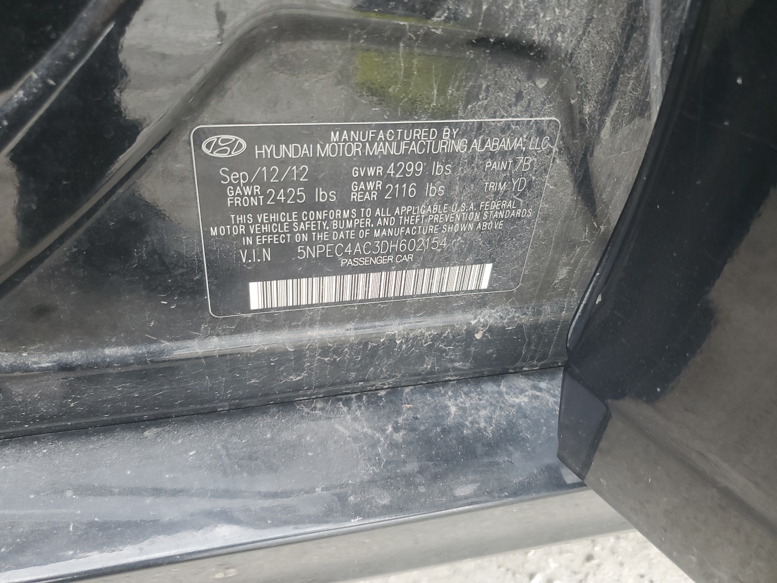 5NPEC4AC3DH602154 2013 Hyundai Sonata Se