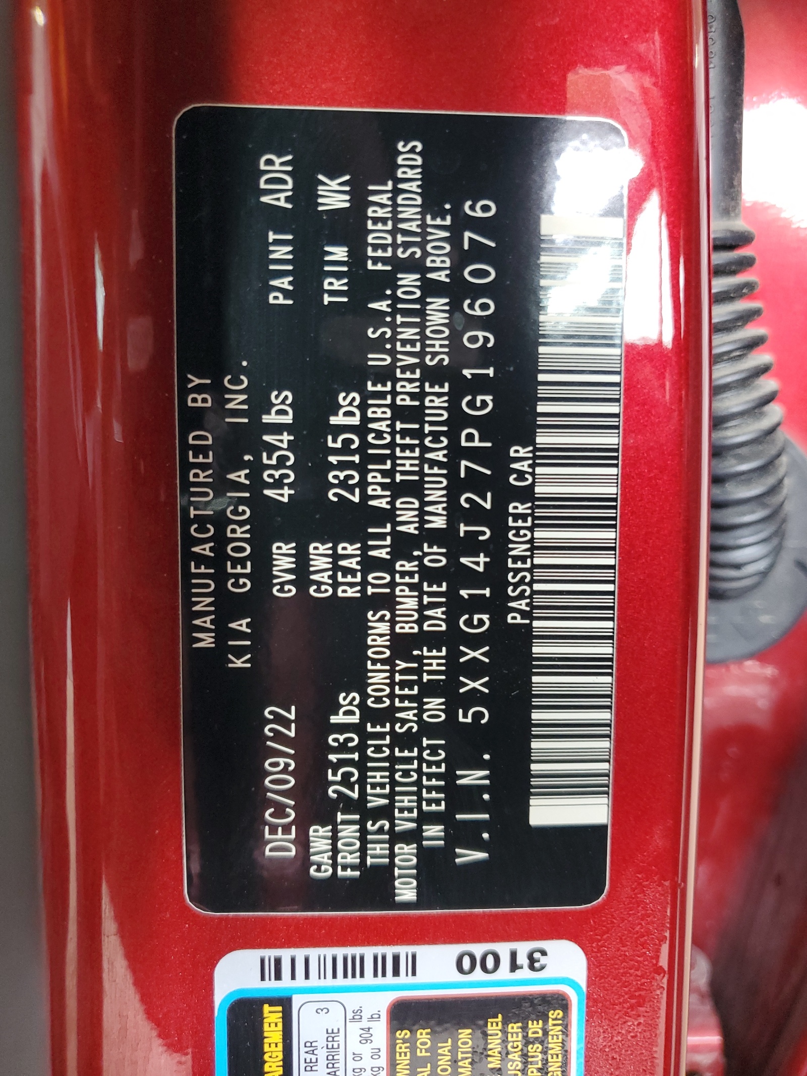 5XXG14J27PG196076 2023 Kia K5 Lxs