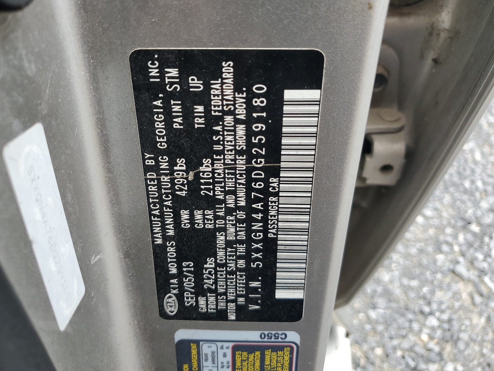 5XXGN4A76DG259180 2013 Kia Optima Ex