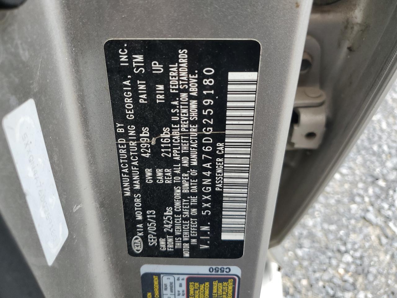 2013 Kia Optima Ex VIN: 5XXGN4A76DG259180 Lot: 63706554