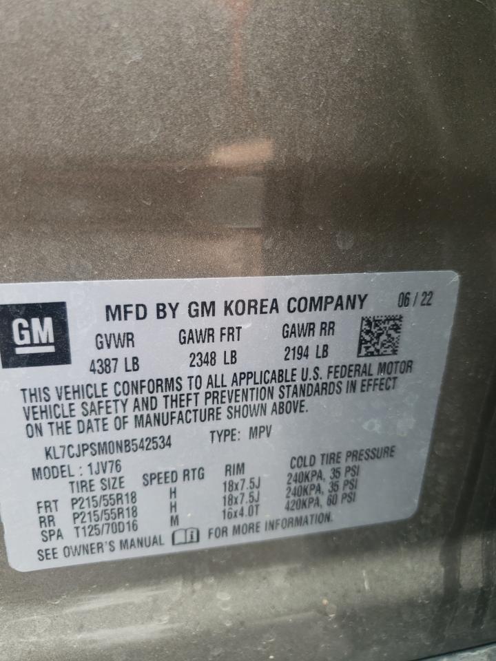 2022 Chevrolet Trax 1Lt VIN: KL7CJPSM0NB542534 Lot: 61338774