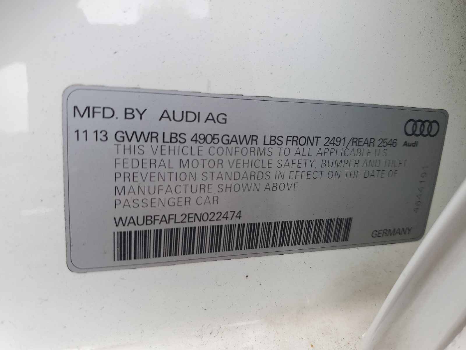 WAUBFAFL2EN022474 2014 Audi A4 Premium