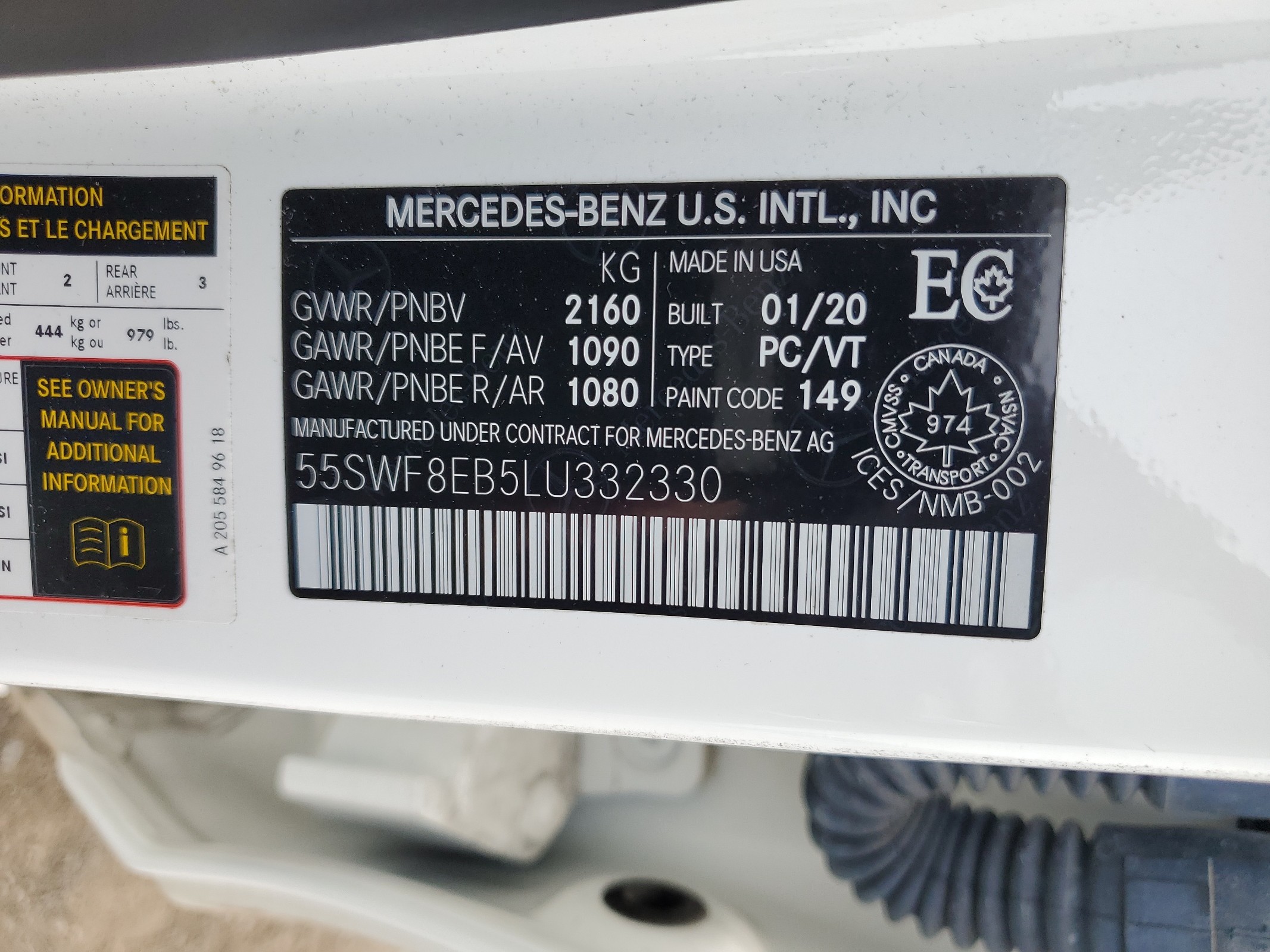 55SWF8EB5LU332330 2020 Mercedes-Benz C 300 4Matic