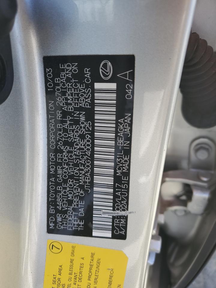 2004 Lexus Es 330 VIN: JTHBA30G740009125 Lot: 65064344