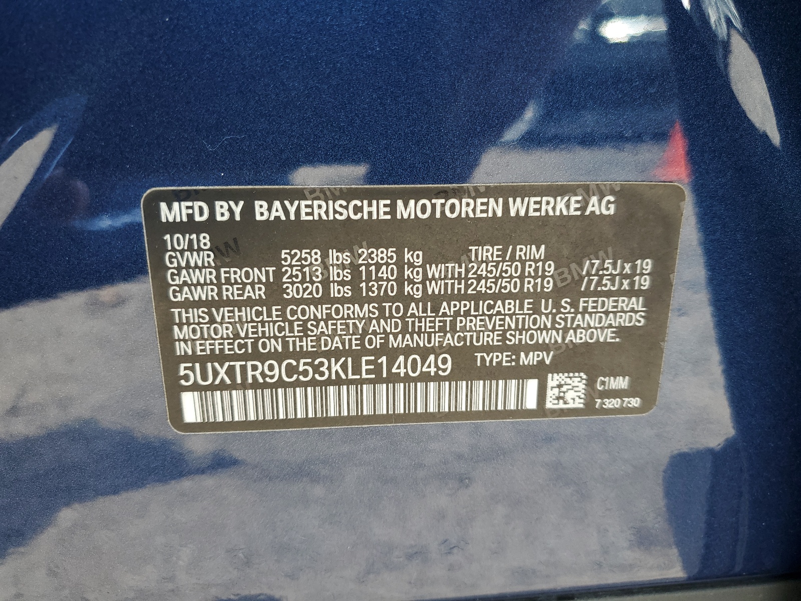 5UXTR9C53KLE14049 2019 BMW X3 xDrive30I