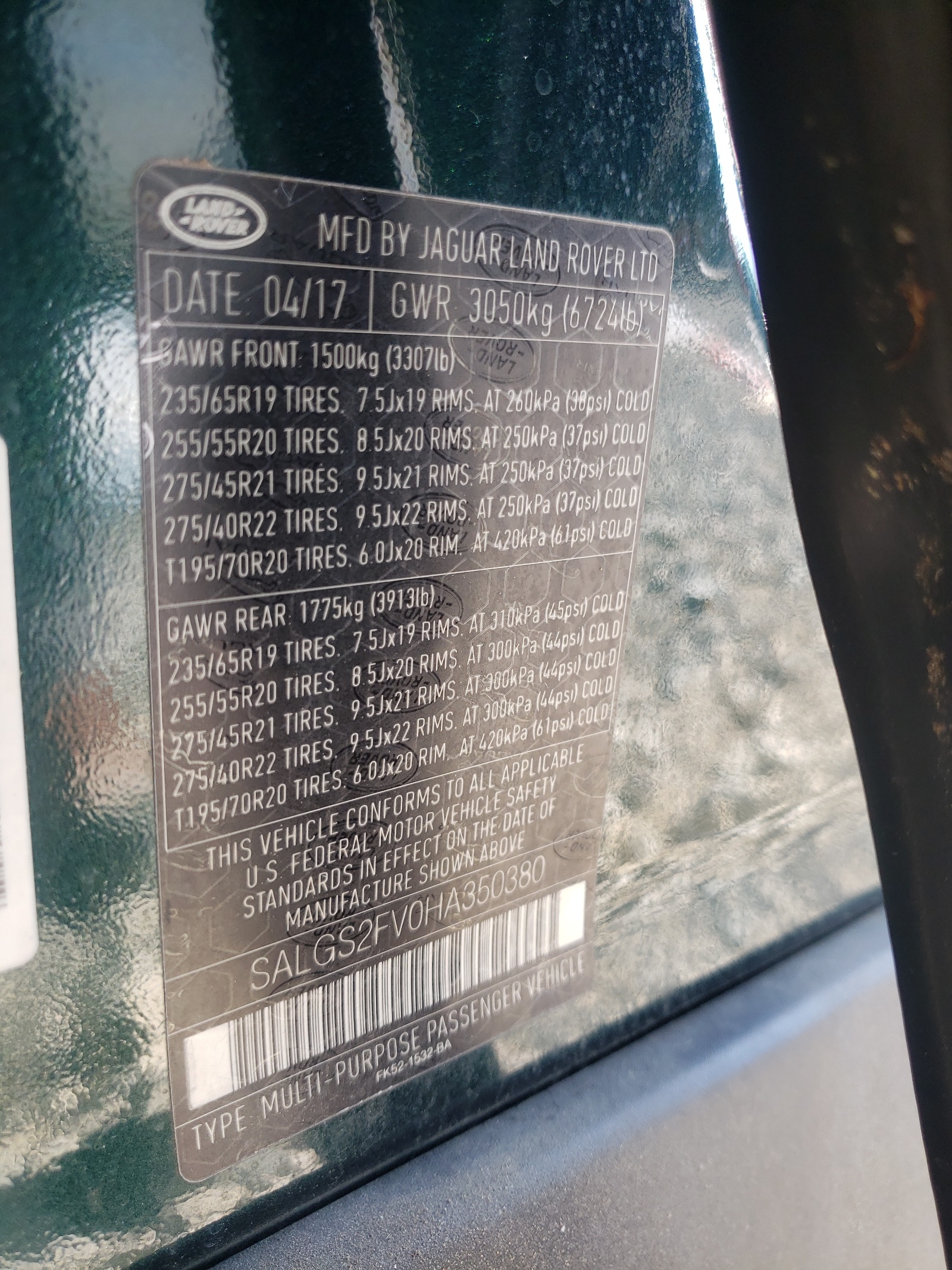 SALGS2FV0HA350380 2017 Land Rover Range Rover Hse