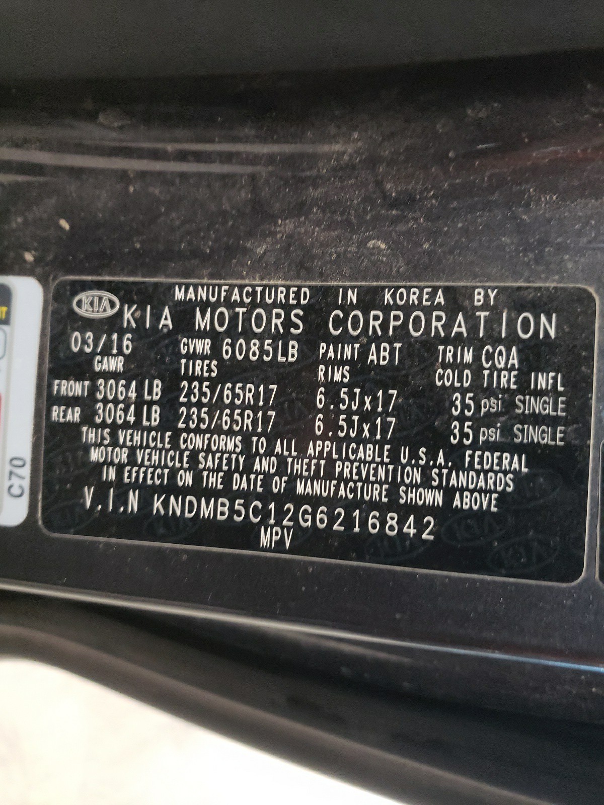 KNDMB5C12G6216842 2016 Kia Sedona Lx