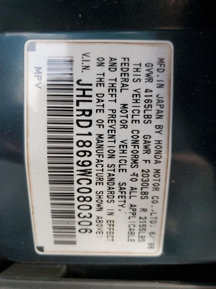 1998 Honda Cr-V Ex VIN: JHLRD1869WC080306 Lot: 63180224