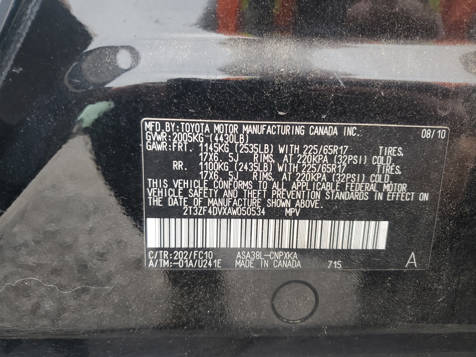 2T3ZF4DVXAW050534 2010 Toyota Rav4