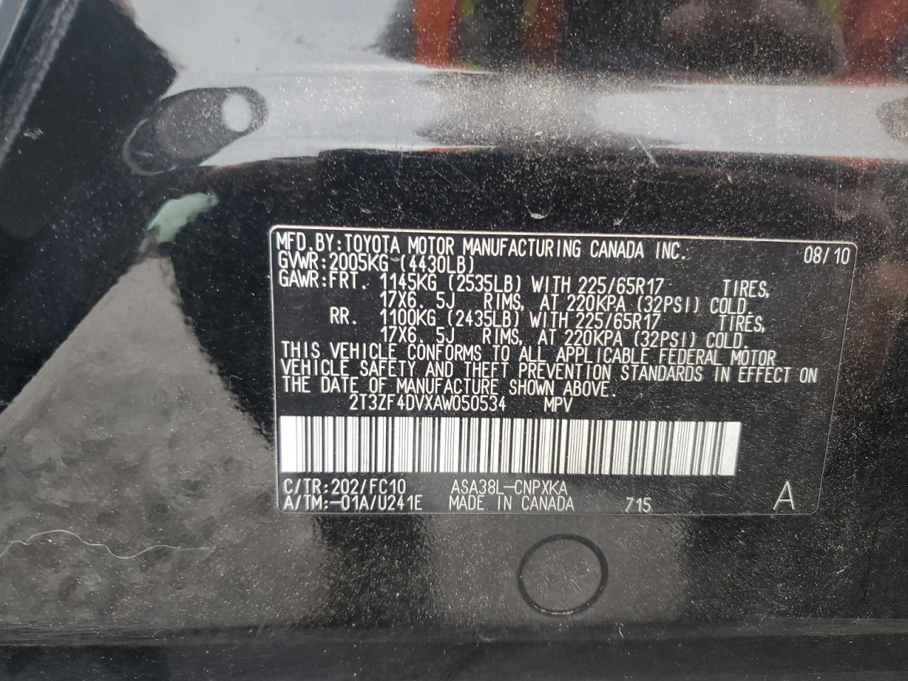 2010 Toyota Rav4 VIN: 2T3ZF4DVXAW050534 Lot: 63903644