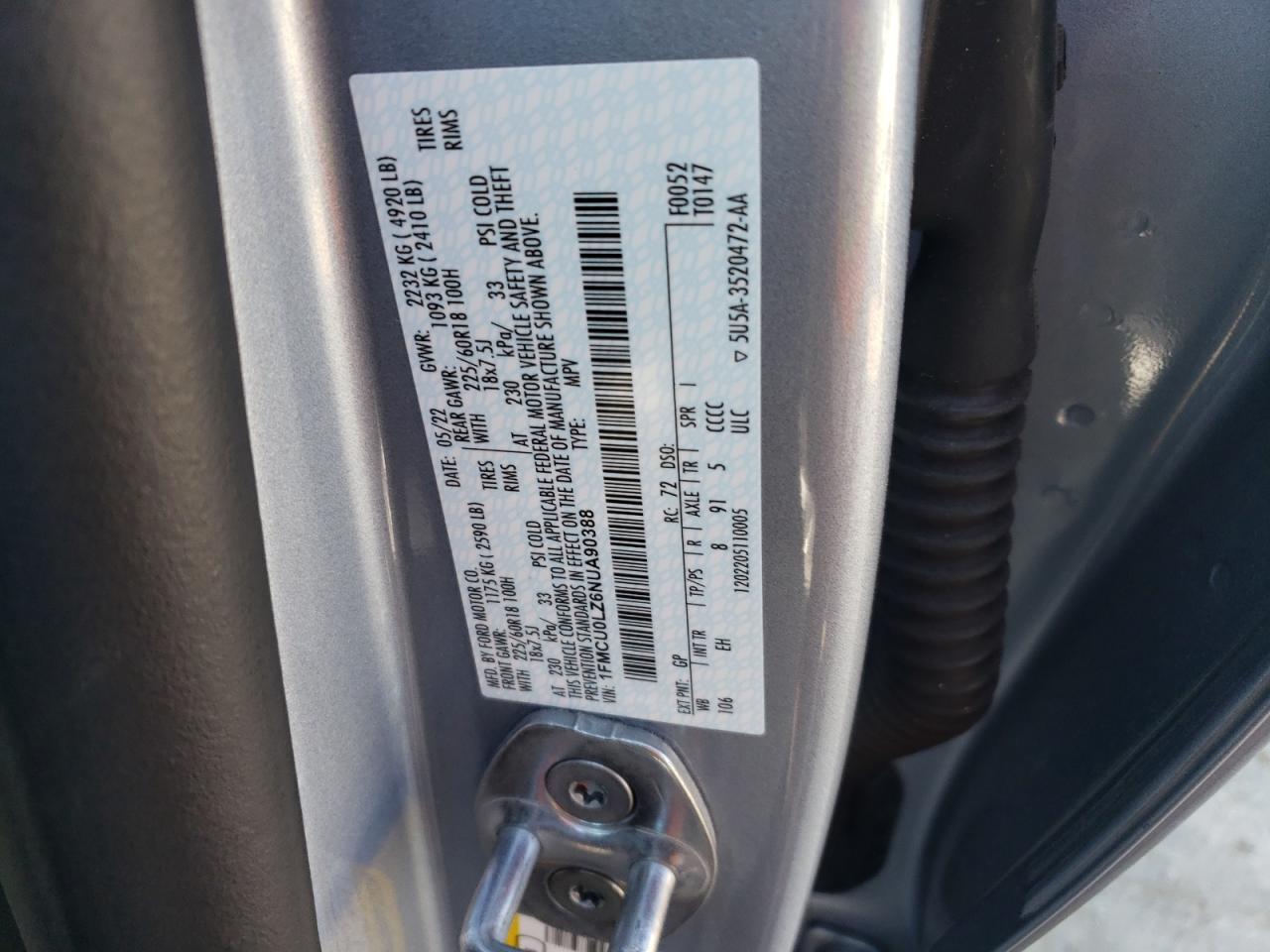 2022 Ford Escape Titanium VIN: 1FMCU0LZ6NUA90388 Lot: 62689644