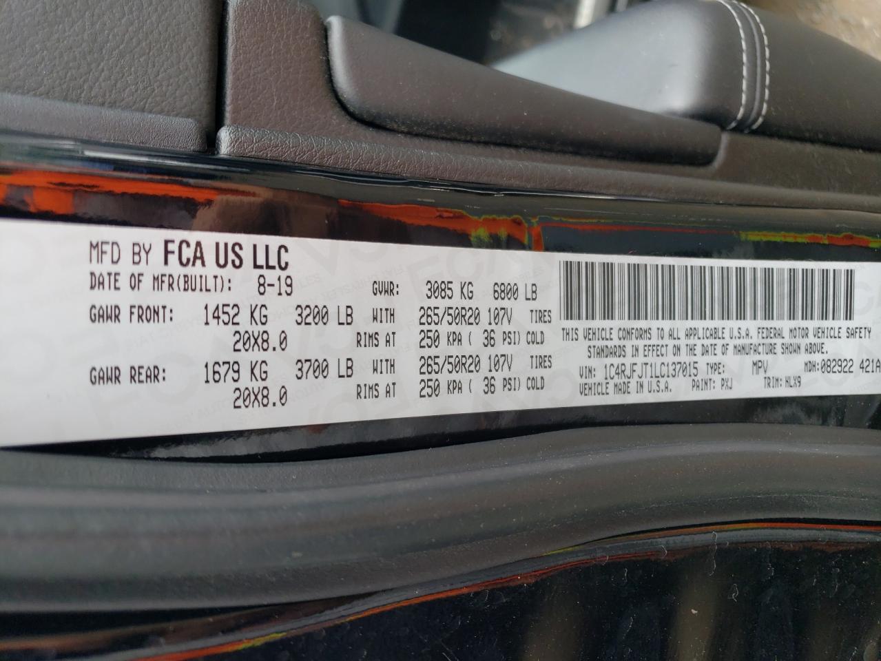 2020 Jeep Grand Cherokee Summit VIN: 1C4RJFJT1LC137015 Lot: 61619434