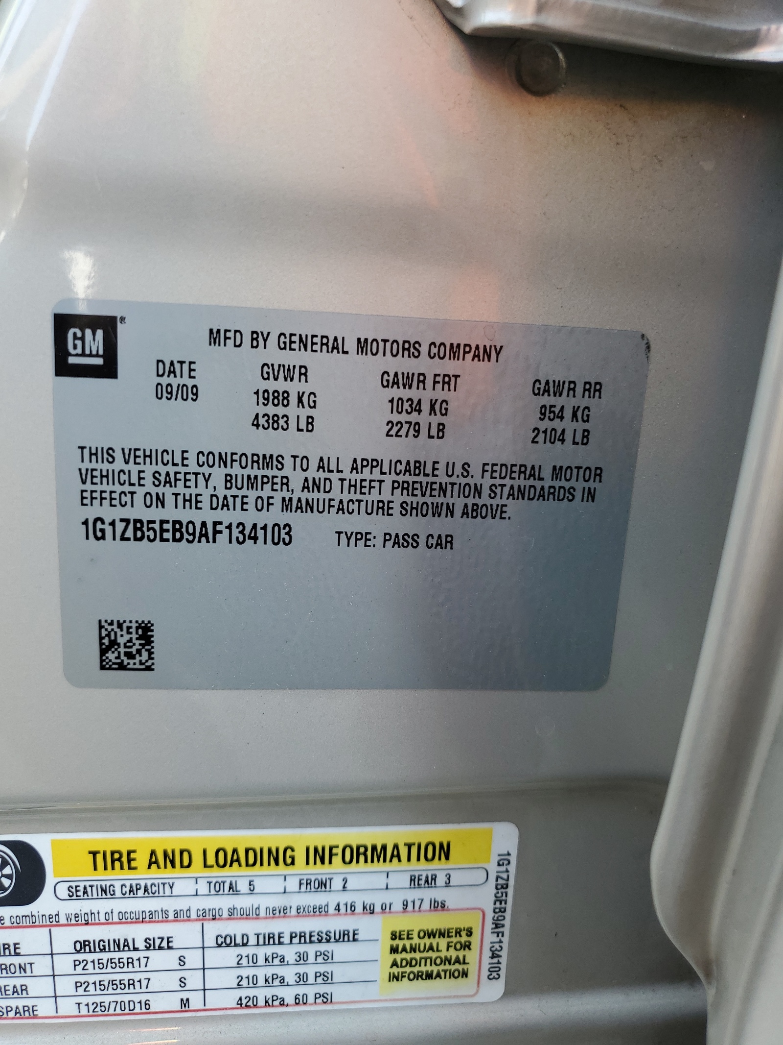 1G1ZB5EB9AF134103 2010 Chevrolet Malibu Ls