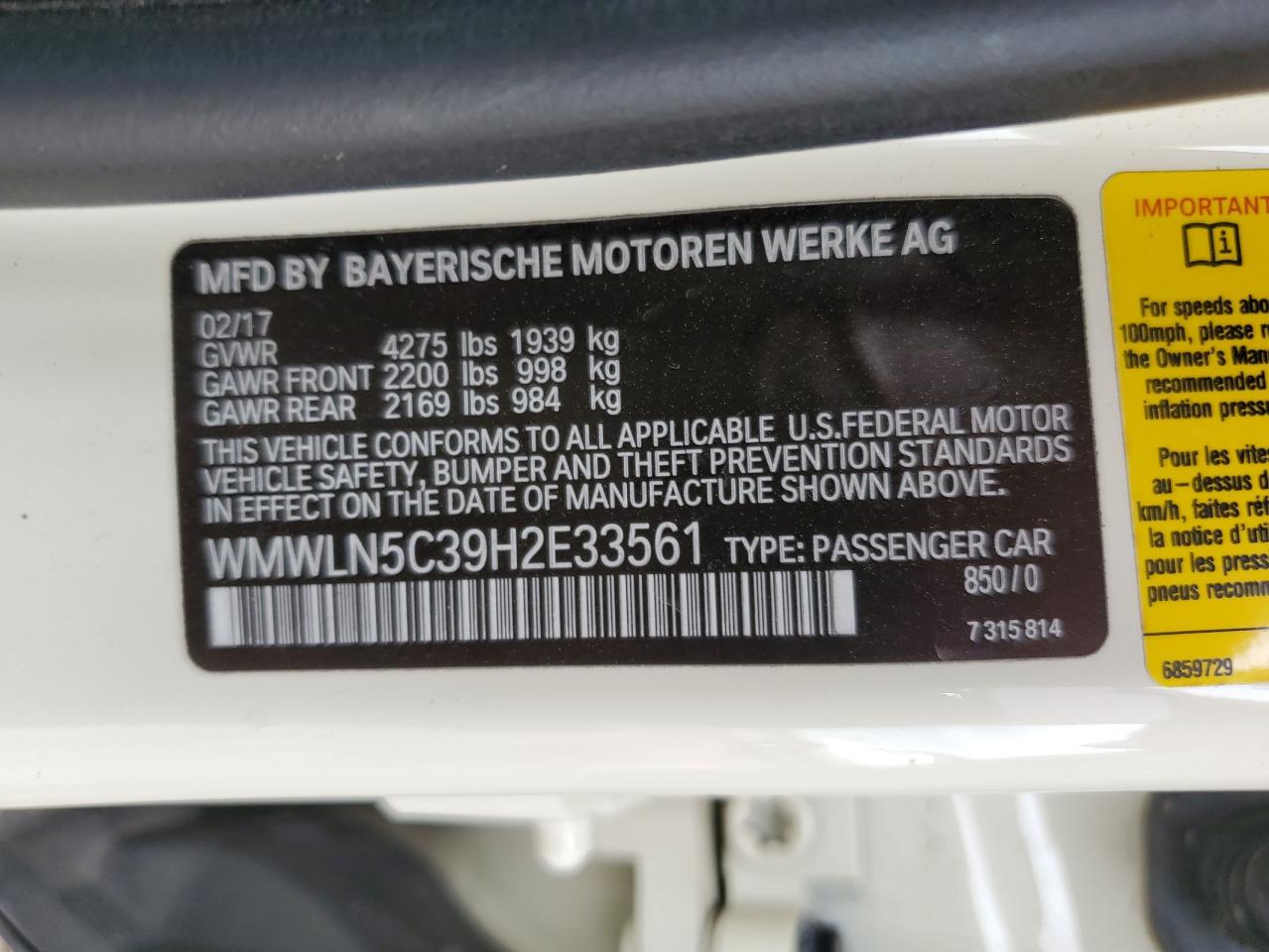 2017 Mini Cooper Clubman VIN: WMWLN5C39H2E33561 Lot: 61059764