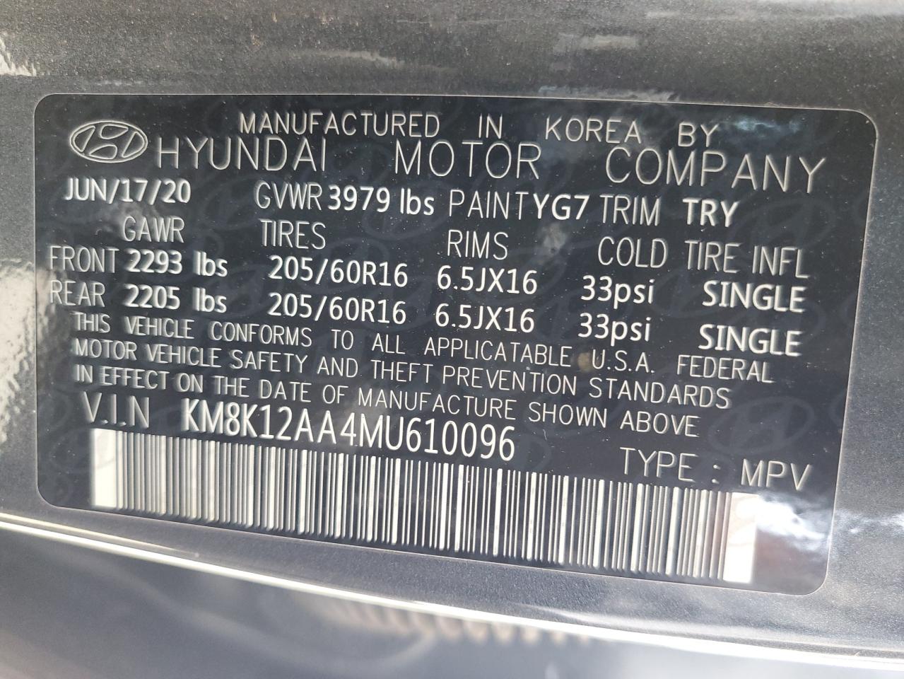 2021 Hyundai Kona Se VIN: KM8K12AA4MU610096 Lot: 62899614