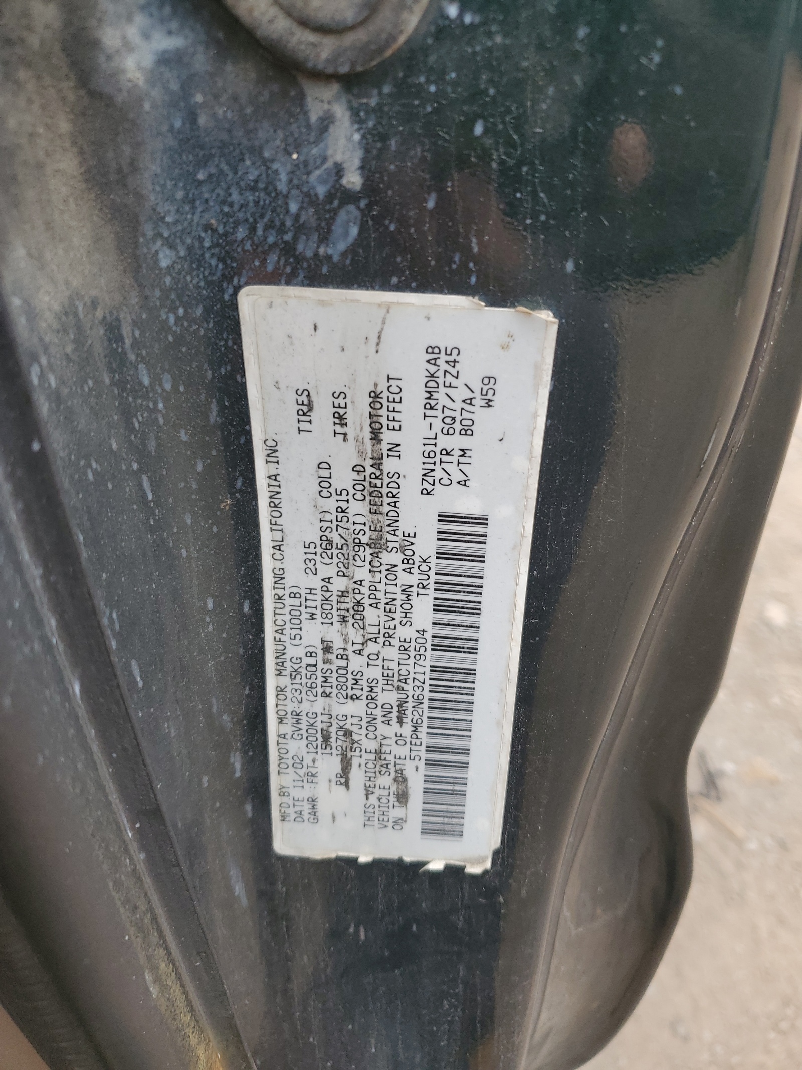 5TEPM62N63Z179504 2003 Toyota Tacoma