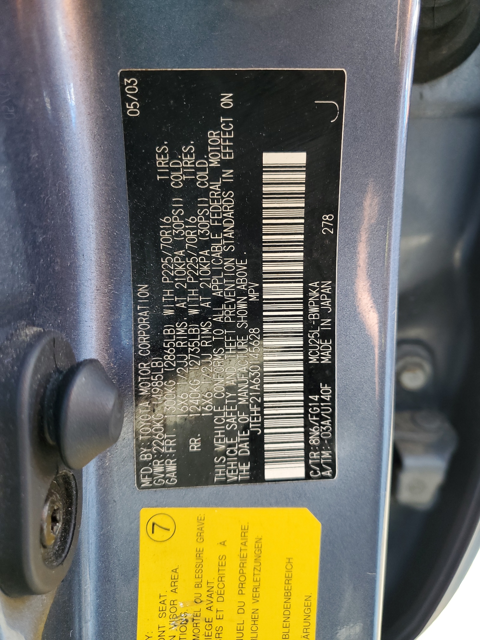 JTEHF21A630145628 2003 Toyota Highlander Limited