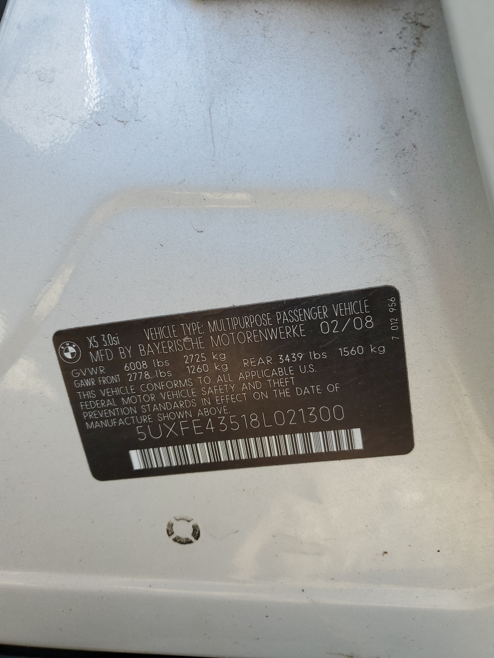 5UXFE43518L021300 2008 BMW X5 3.0I