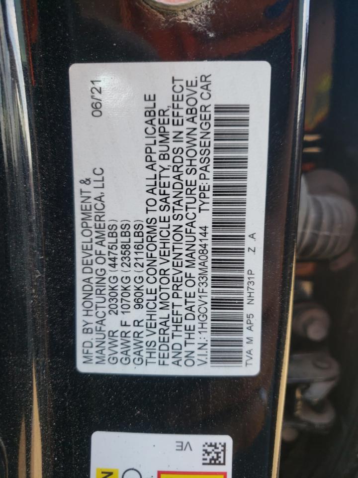 2021 Honda Accord Sport VIN: 1HGCV1F33MA084144 Lot: 65451694