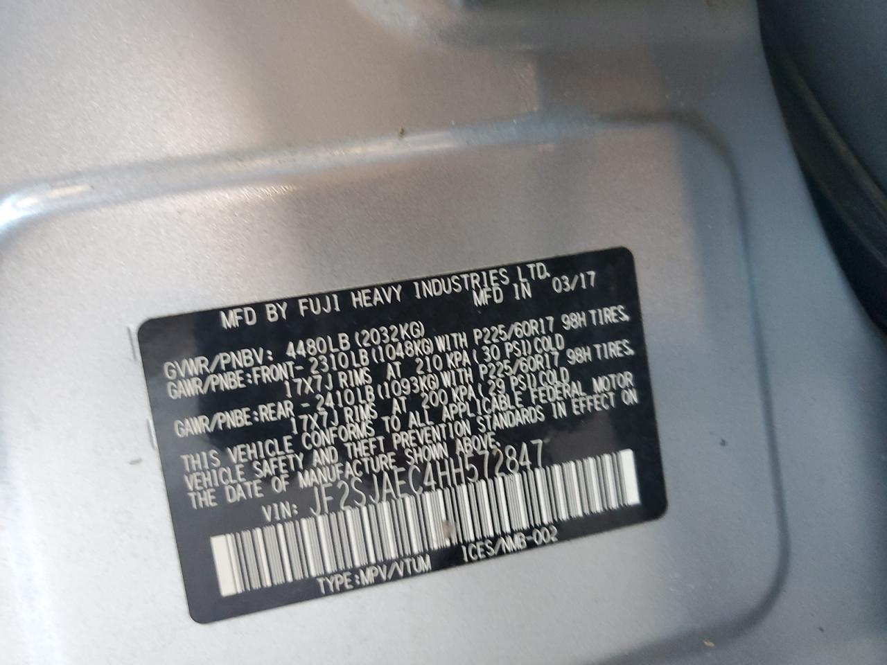 2017 Subaru Forester 2.5I Premium VIN: JF2SJAEC4HH572847 Lot: 64297764