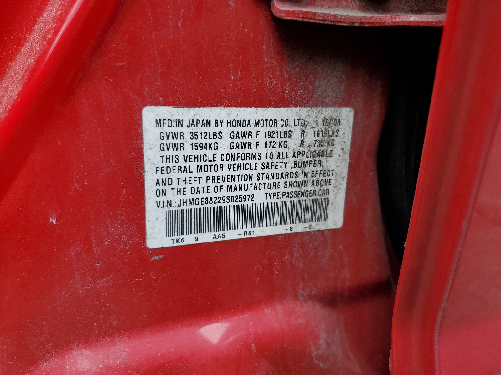 JHMGE88229S025972 2009 Honda Fit