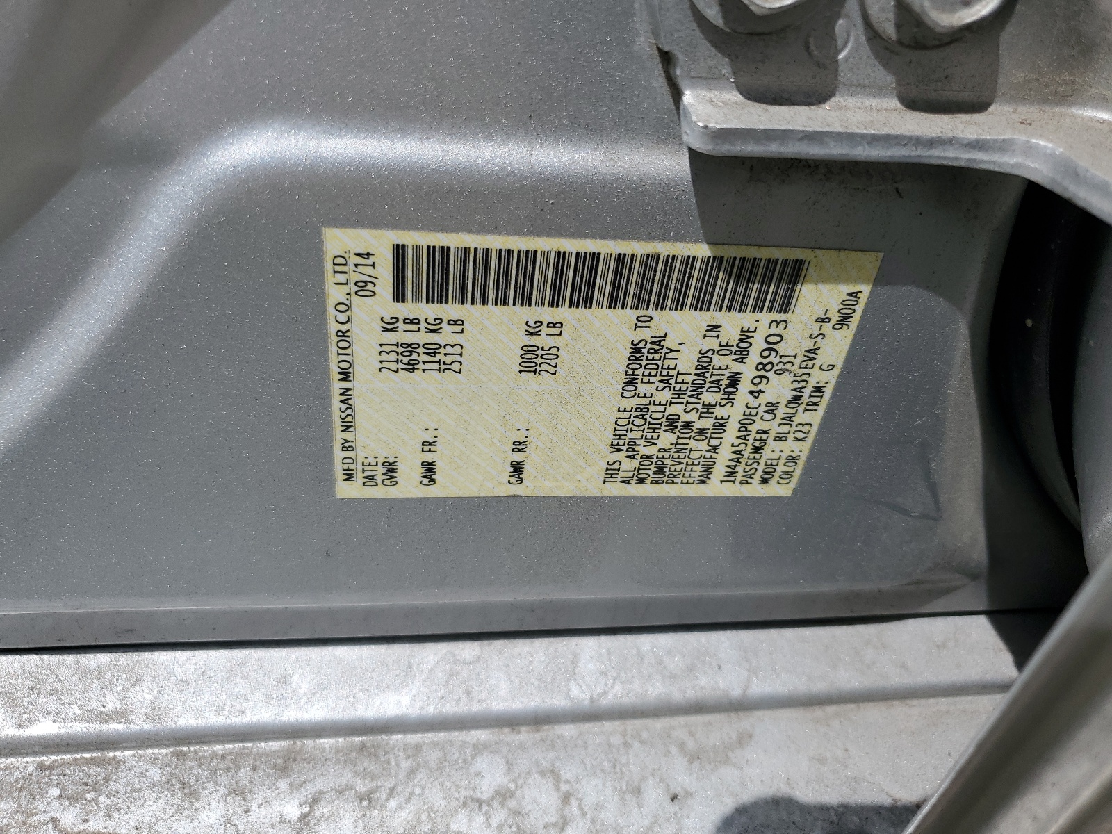 1N4AA5AP0EC498903 2014 Nissan Maxima S