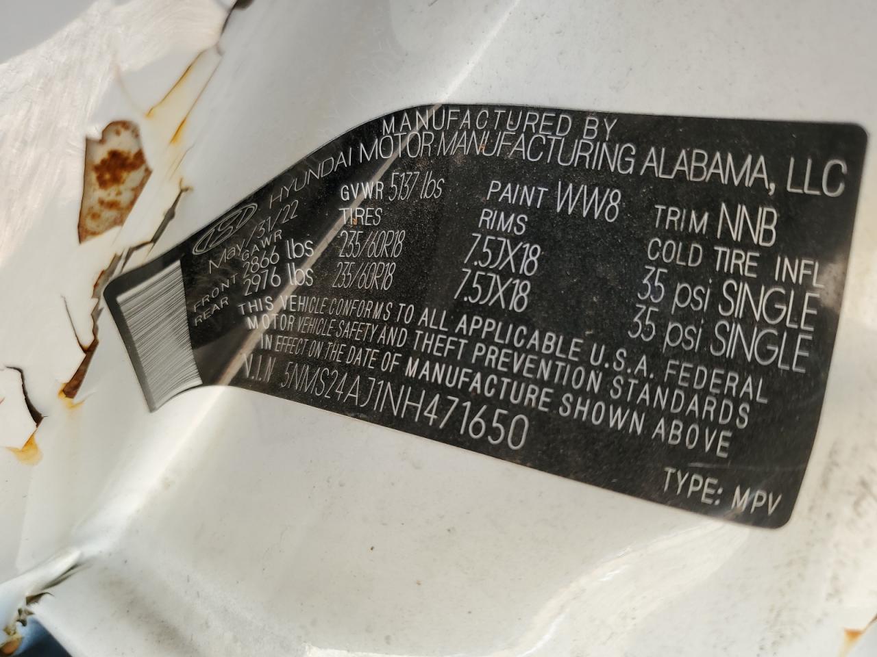 2022 Hyundai Santa Fe Sel VIN: 5NMS24AJ1NH471650 Lot: 61043374