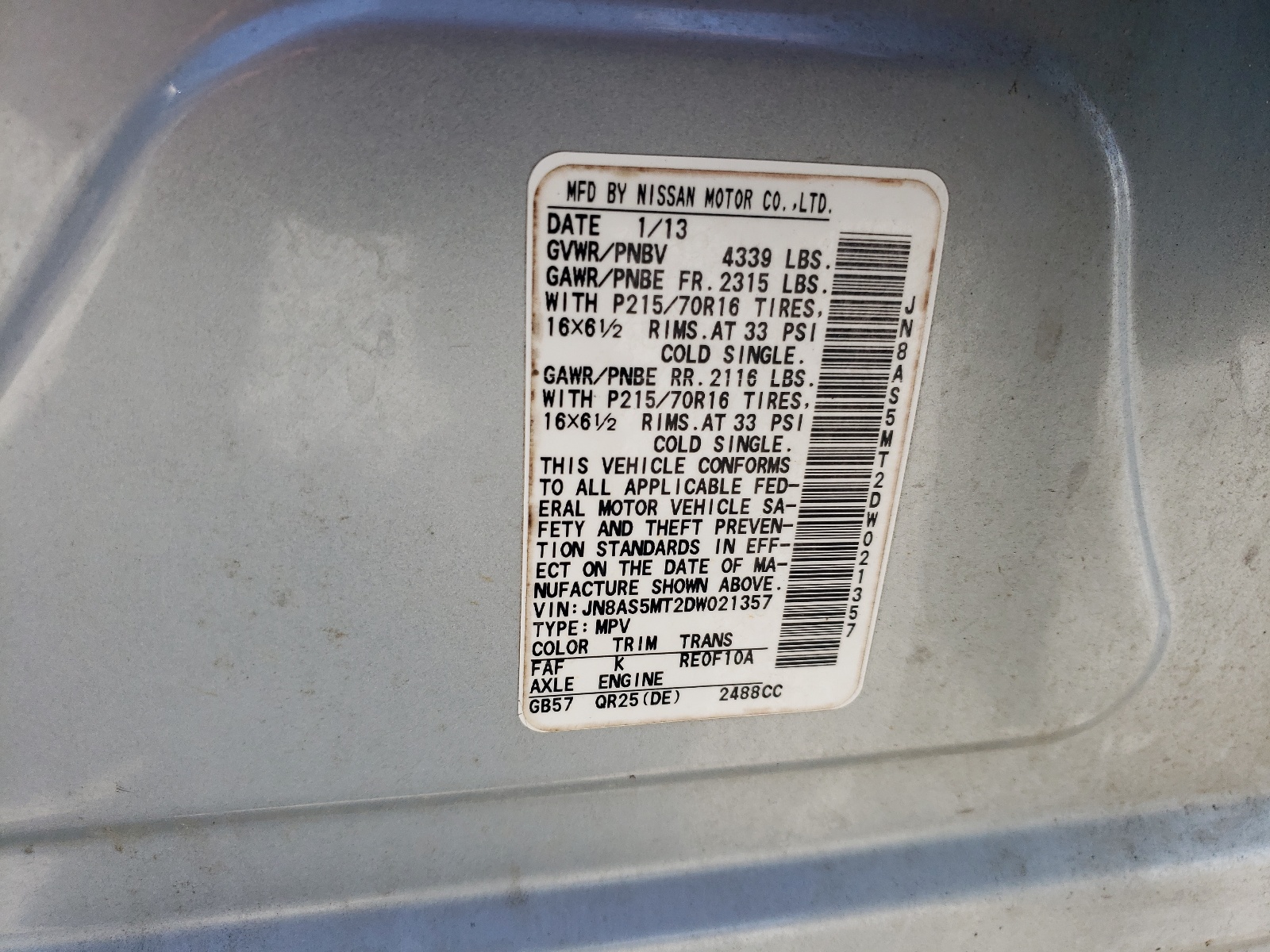 JN8AS5MT2DW021357 2013 Nissan Rogue S