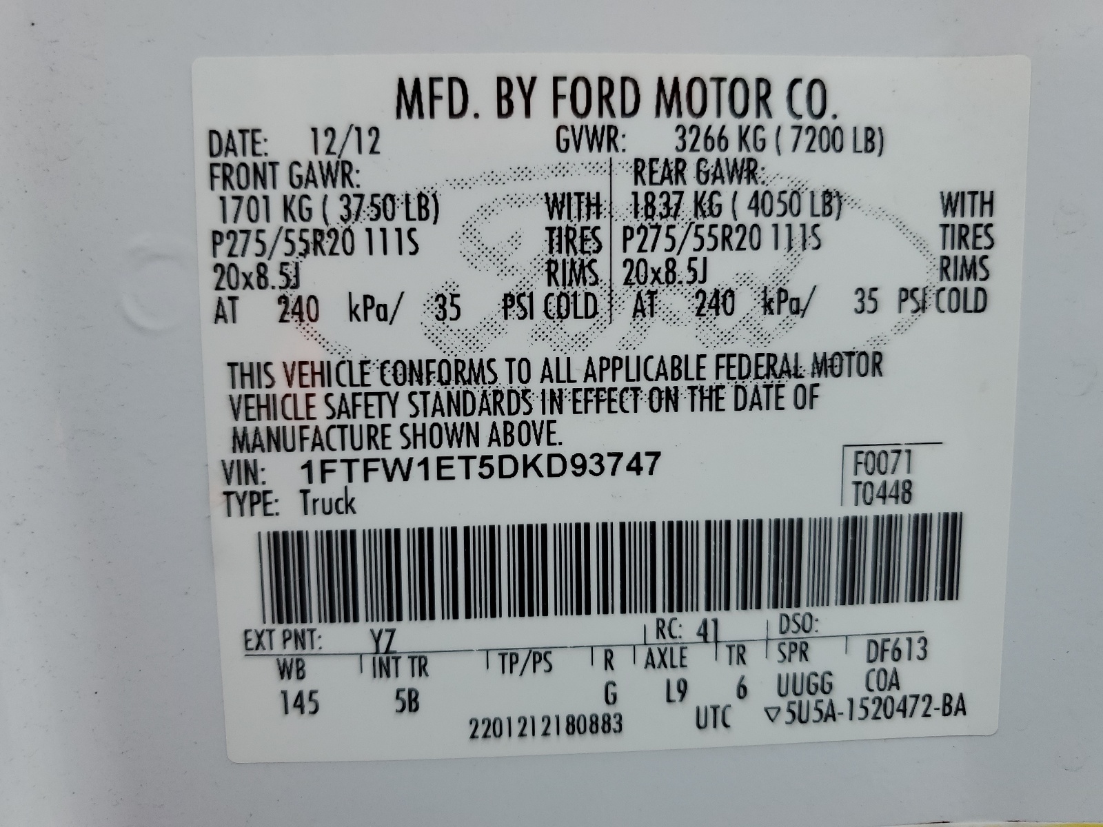 1FTFW1ET5DKD93747 2013 Ford F150 Supercrew