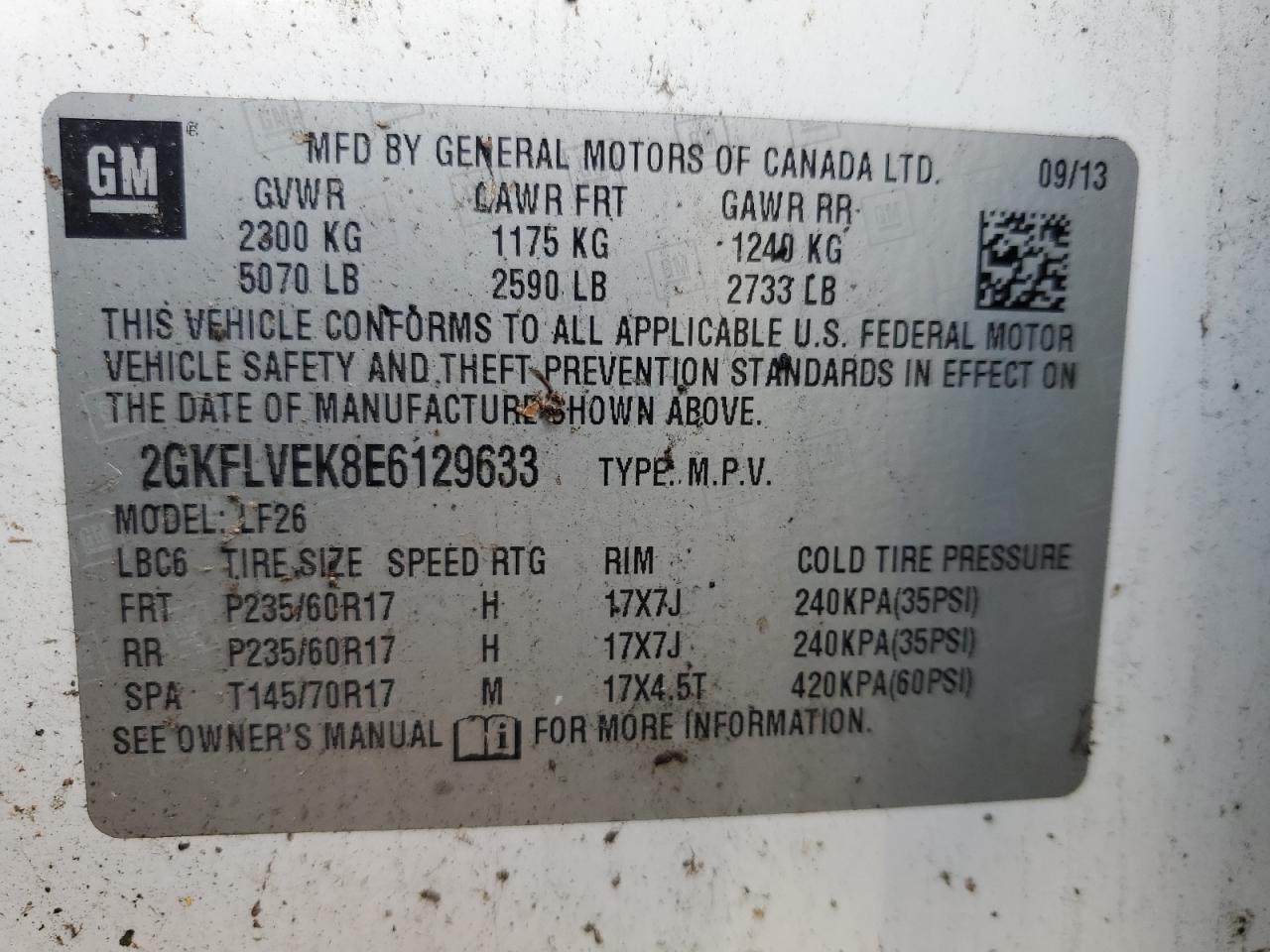 2014 GMC Terrain Sle VIN: 2GKFLVEK8E6129633 Lot: 62279834