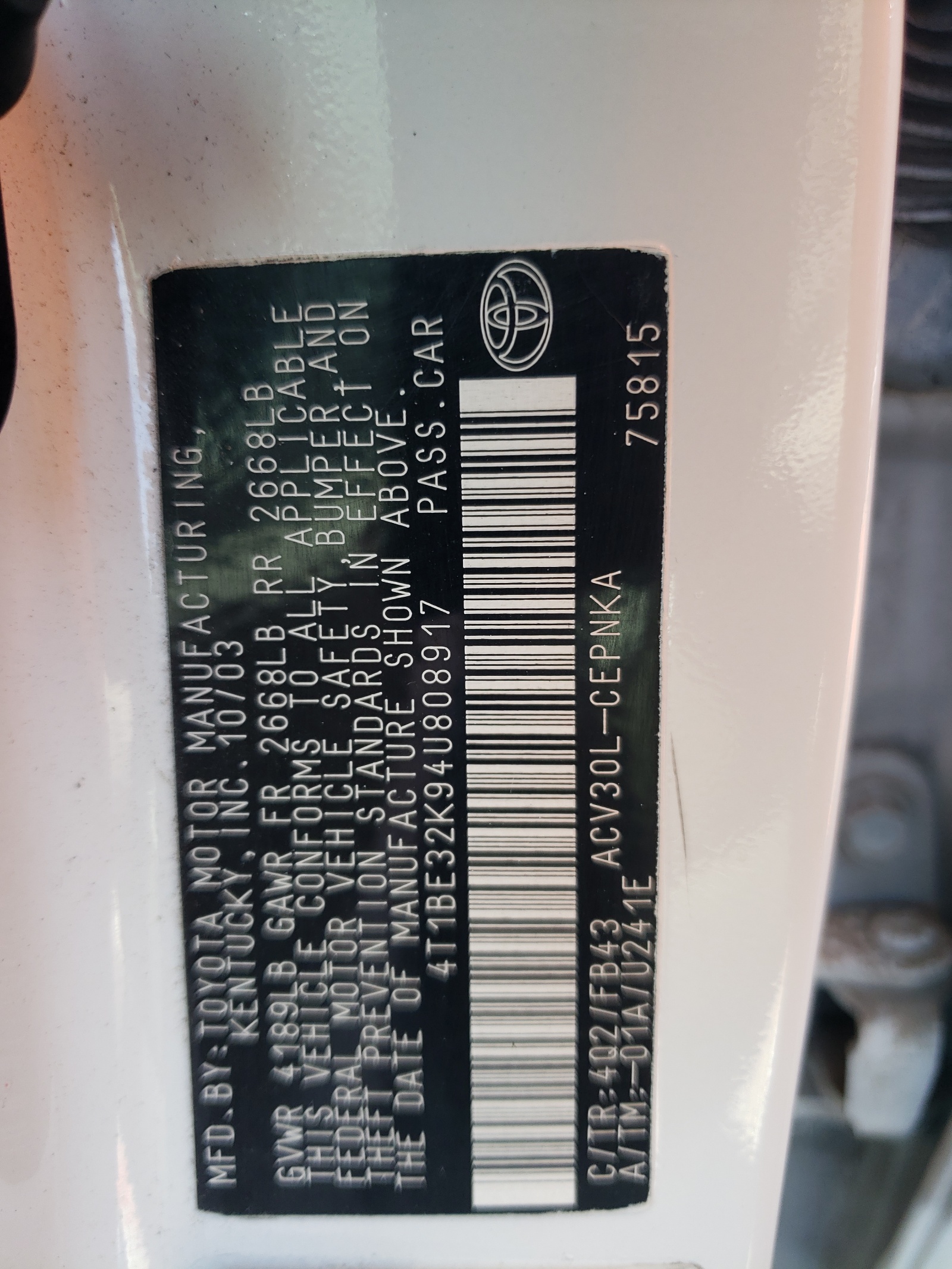 4T1BE32K94U808917 2004 Toyota Camry Le