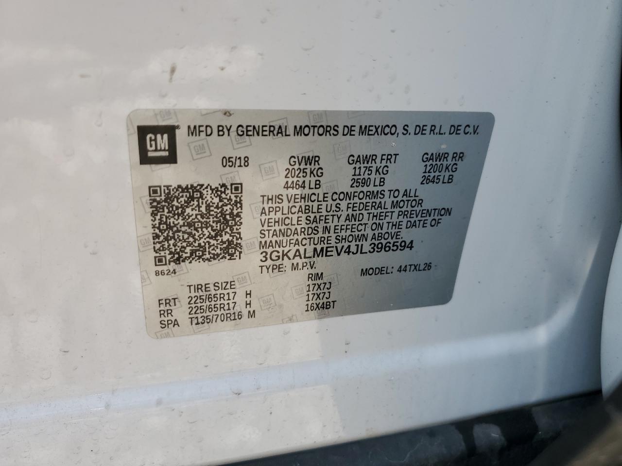 3GKALMEV4JL396594 2018 GMC Terrain Sle