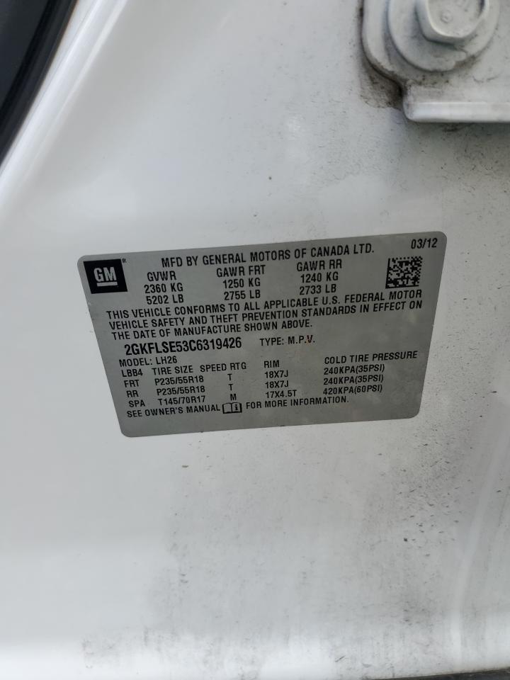 2012 GMC Terrain Sle VIN: 2GKFLSE53C6319426 Lot: 62110074